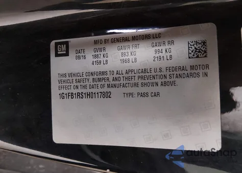 2017 Chevrolet Camaro 1Lt z USA, uszkodzony, nr VIN 1G1FB1RS1H0117802